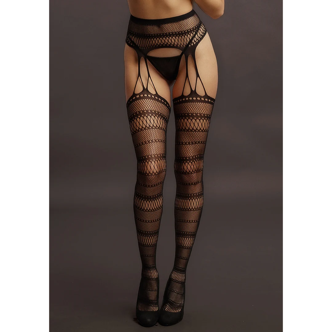 Collants effet porte jarretelles en résille rayée pour les silhouettes généreuses – LIN – Image 10