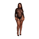 Body pour silhouette pulpeuse avec paillettes et jarretelles en PU pour une tenue de fête sexy - SexyPlus – Image 4