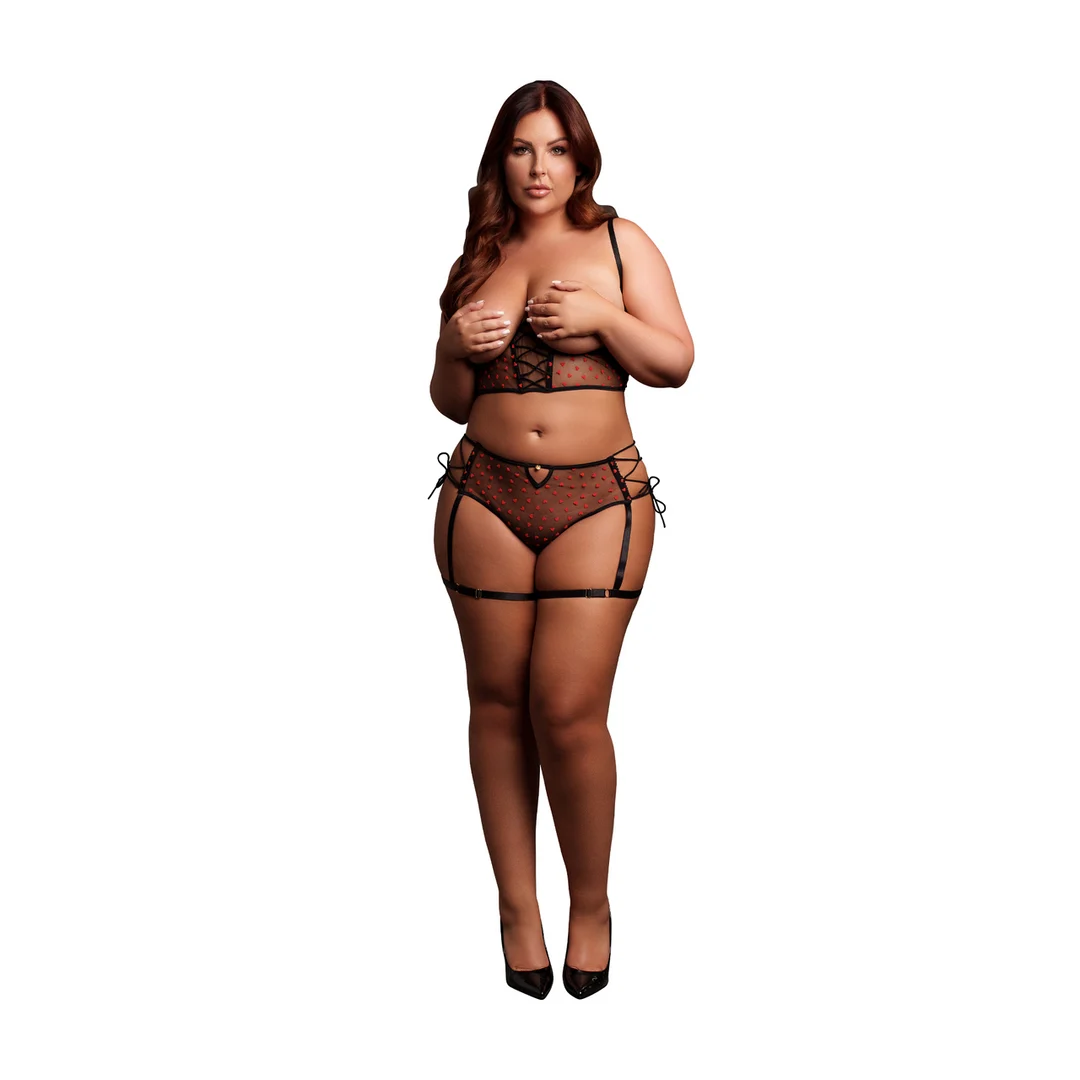 Ensemble de lingerie curvy à soutien gorge à armatures et bonnets ouverts, avec détails à lacets – LIN – Image 4