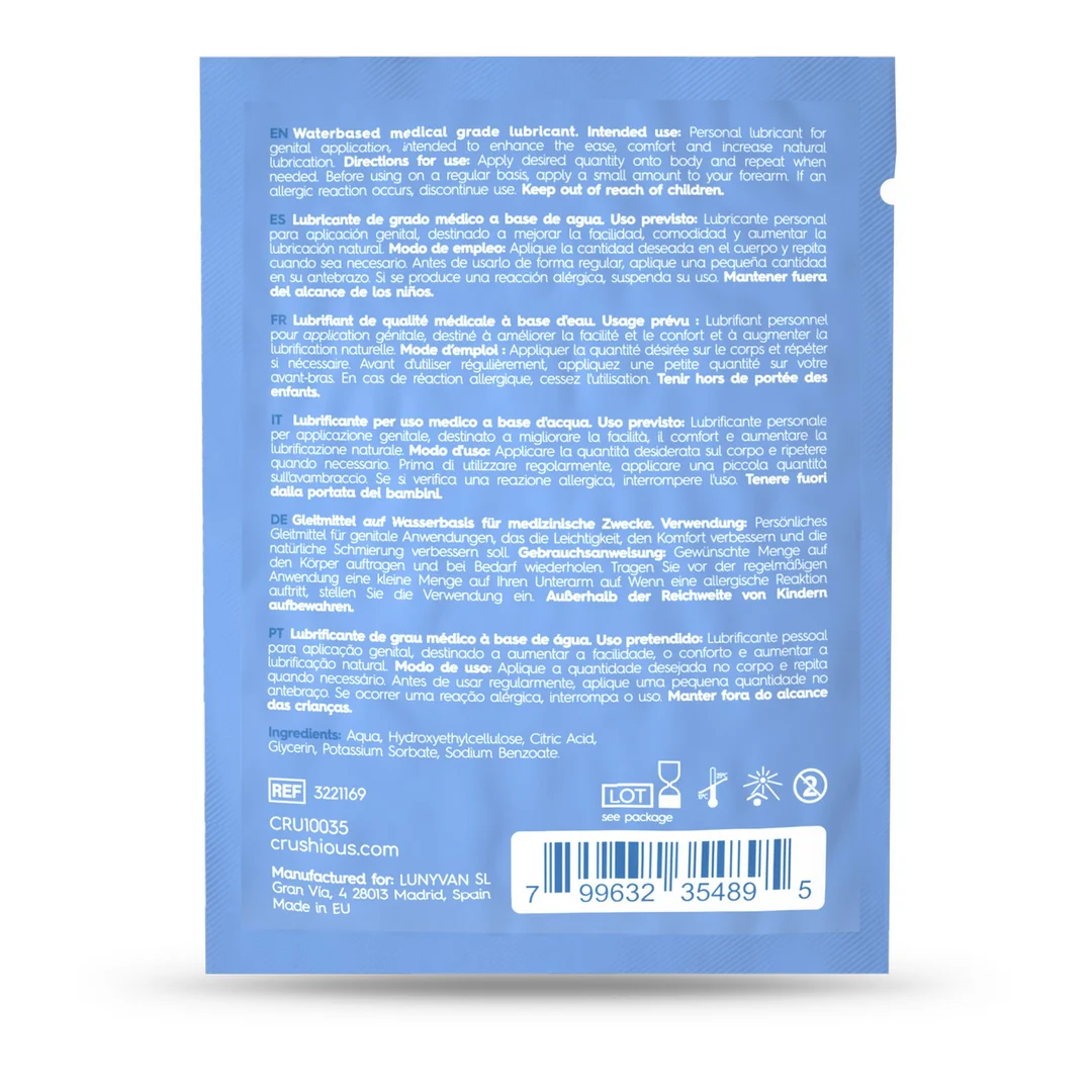 EX18130-5 Lubrifiant à base d’eau – Hydratation longue durée respectueuse de la peau – Sans parfum, sans goût – 4 ml – Crushious – Image 1