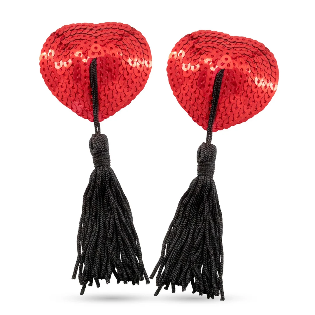 Caches tétons à pompons Bettie Boobs rouges et noirs – Image 4