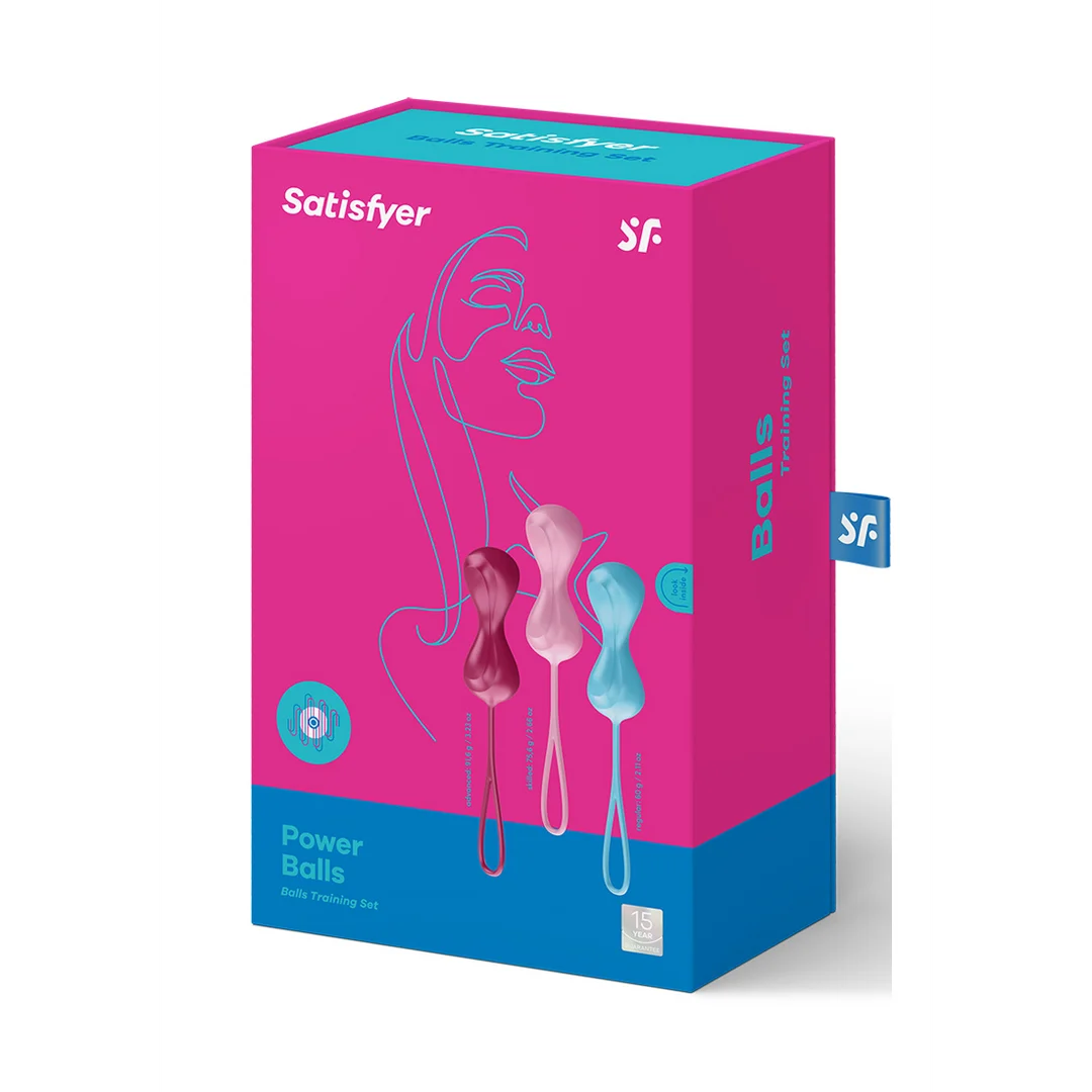 J01510-2 Entraîneur du plancher pelvien à poids variables – Power Balls, boules de Kegel – 3 pièces – Turquoise/Rouge/Rose – Image 1