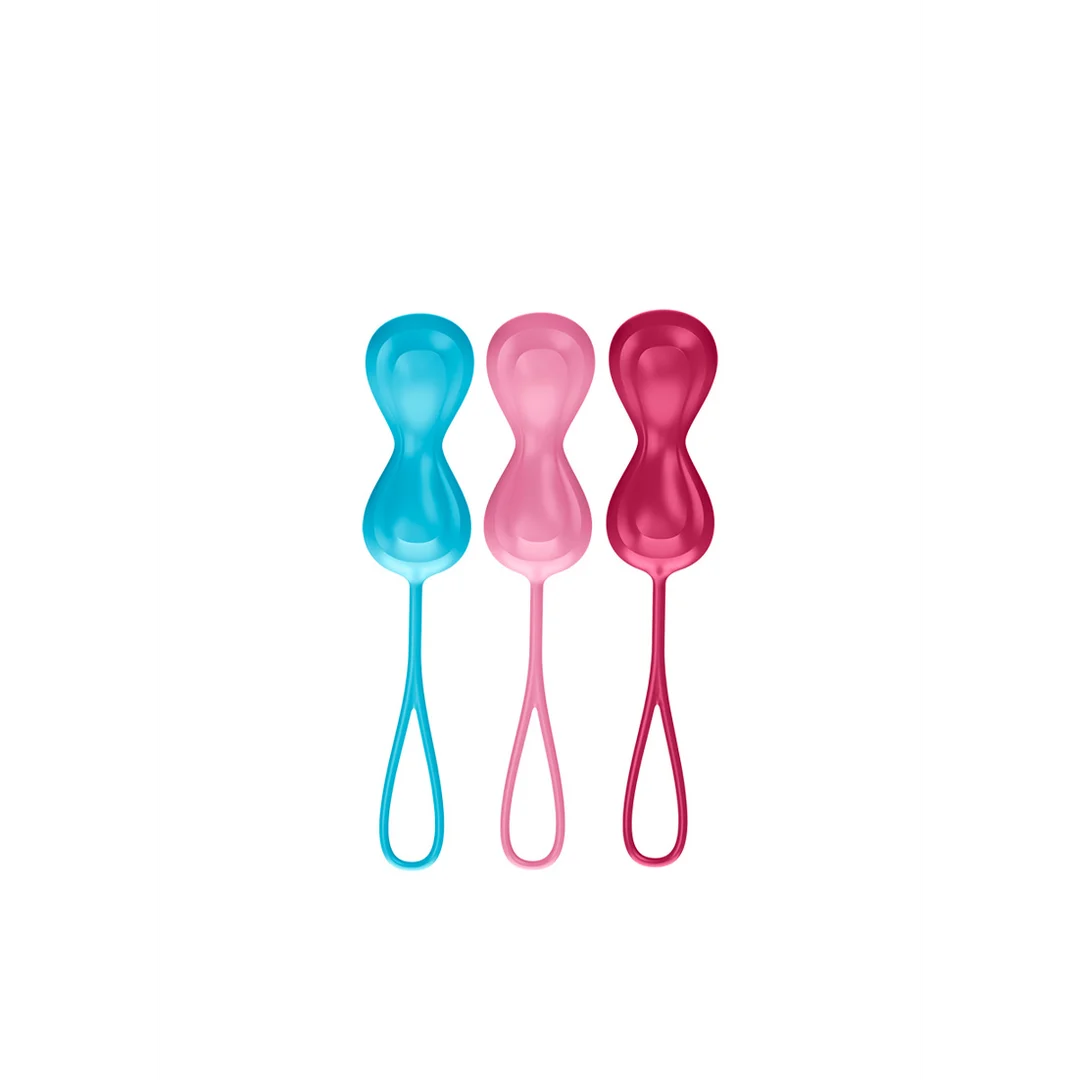 Entraîneur du plancher pelvien à poids variables – Power Balls, boules de Kegel – 3 pièces – Turquoise/Rouge/Rose – Image 2