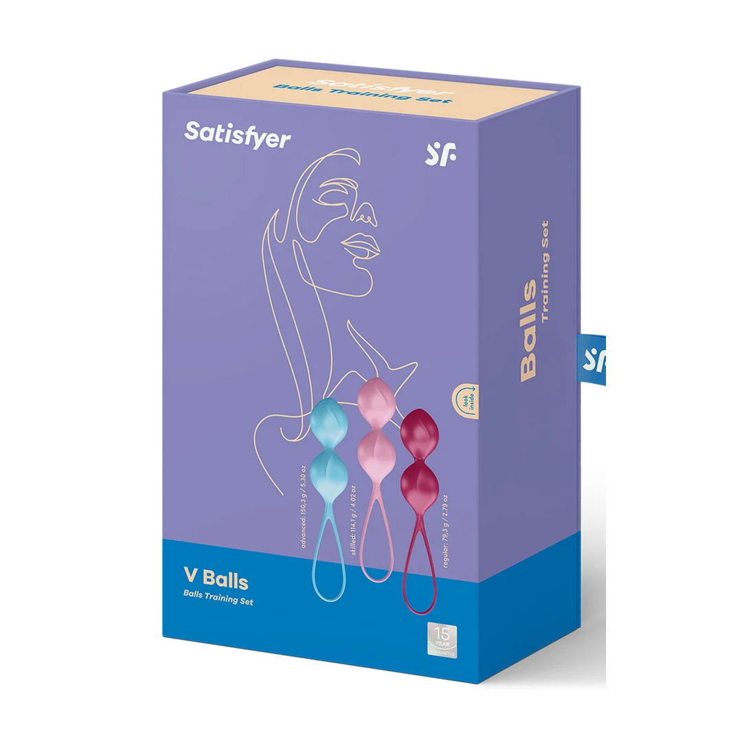 Pour les hommes, entraînement simple du plancher pelvien · V Balls · Boules de Kegel · 3 pièces · Turquoise/Rouge/Rose – Image 1