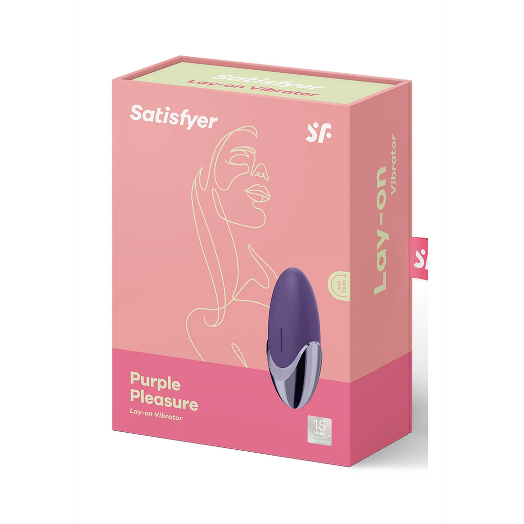 J2018-35-2 Satisfyer Lay on, vibromasseur en silicone ultra doux – Violet/Brass – Image 1