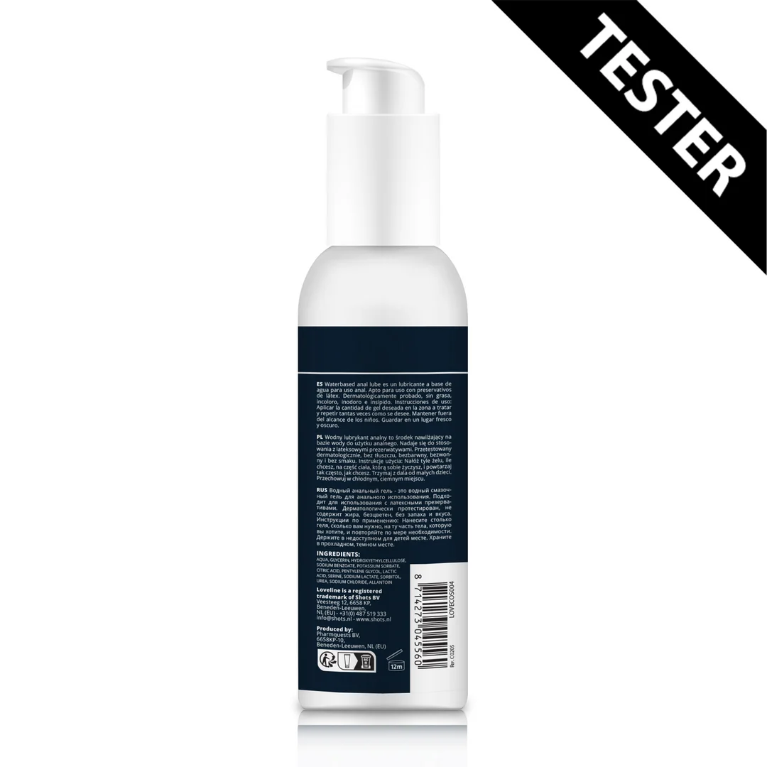 LOVECOS004TEST-5 Lubrifiant anal à base d’eau, testé dermatologiquement, incolore et inodore, 150 ml, Loveline by Shots – Image 1