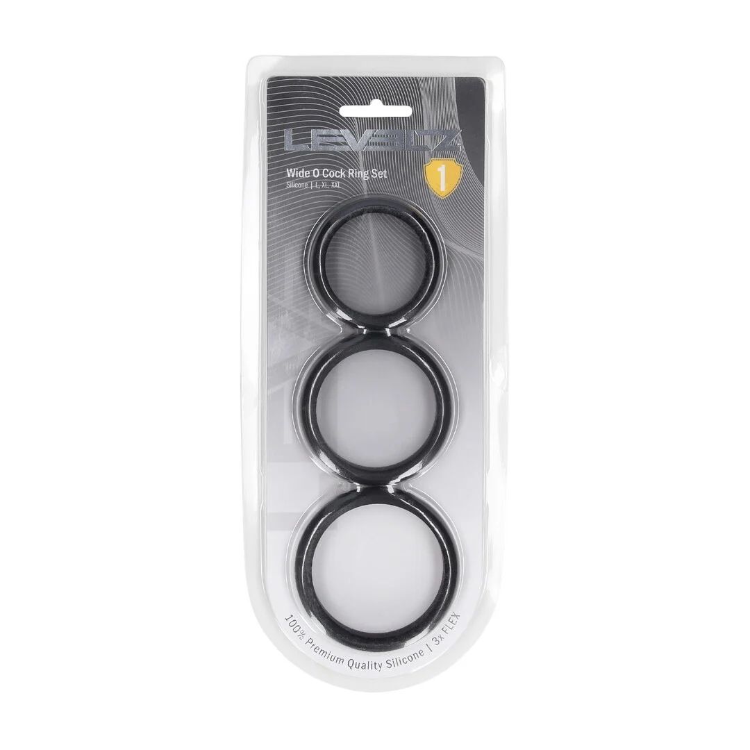 LVL01-0015BLK-2 Set d’anneaux péniens en silicone Wide O Levelz by Shots – Image 1