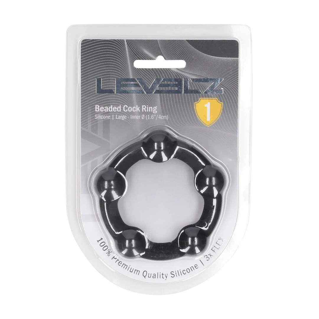 LVL01-0023BLK-2 Anneau pénien Levelz en silicone avec perles, noir – Image 1