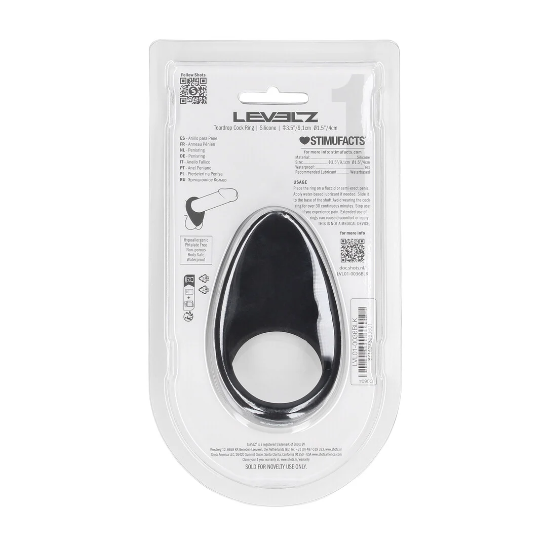 Cockring en silicone Levelz en forme de goutte, noir – Image 2