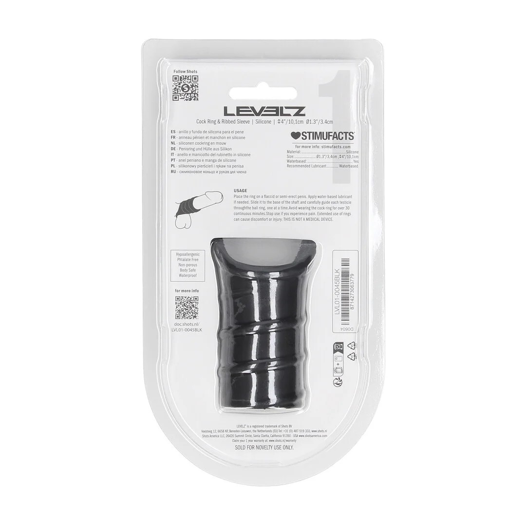 Cockring en silicone et gaine nervurée noire Levelz by Shots – Image 2