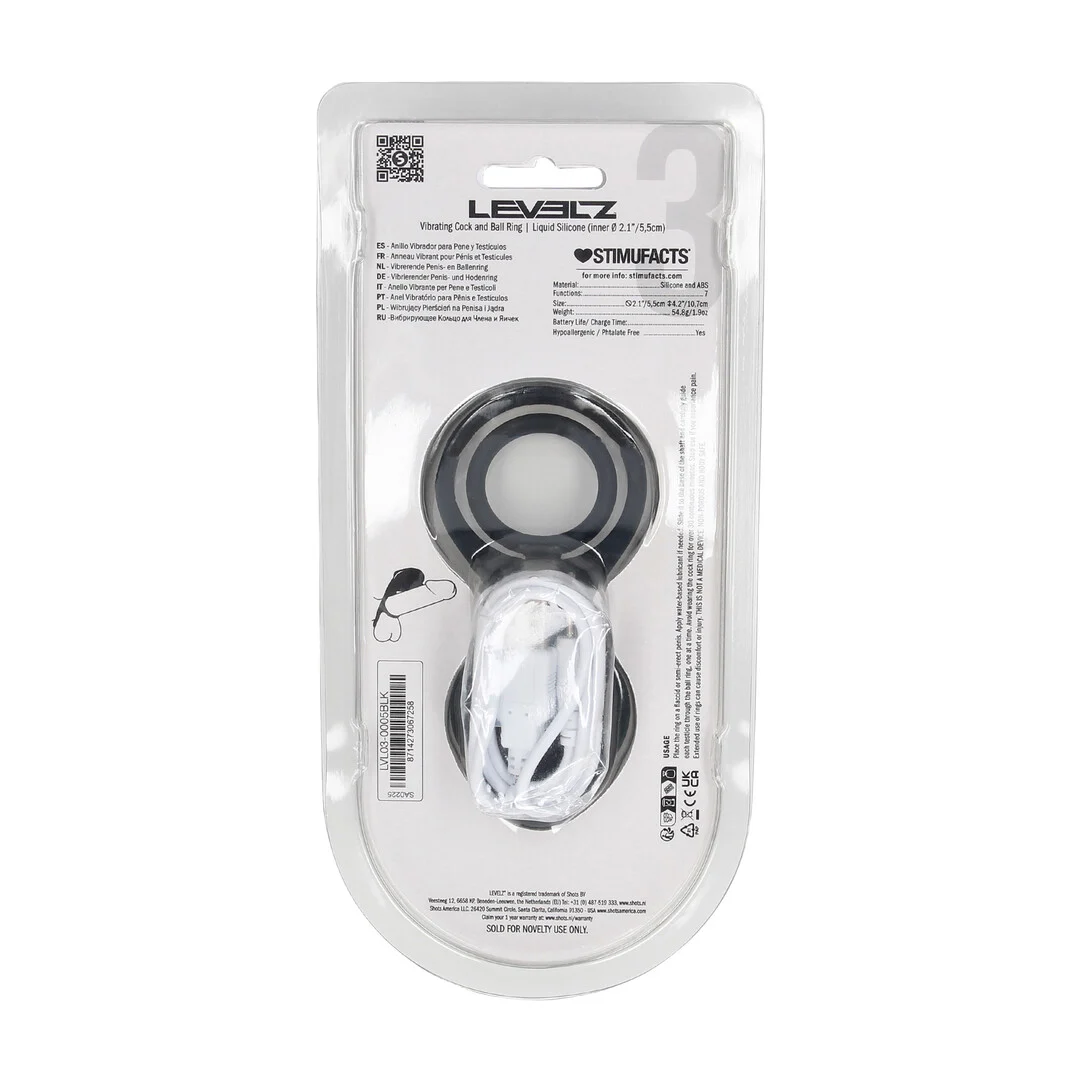 LVL03-0005BLK-3 Anneau pénien et testiculaire vibrant Levelz avec stimulateur à ailettes – Image 1