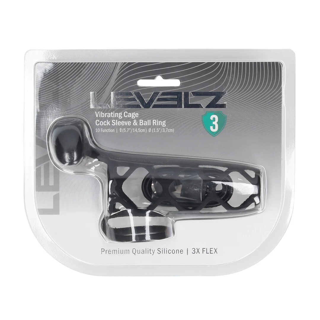 LVL03-0007BLK-2 Manchon vibrant pour pénis Levelz by Shots avec anneau pour testicules, noir – Image 1