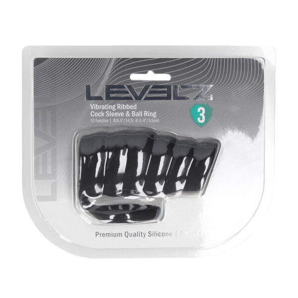 Manchon pénien vibrant nervuré en silicone Levelz by Shots avec anneau pour les testicules, noir