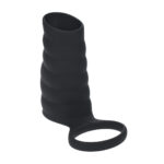 Manchon pénien vibrant nervuré en silicone Levelz by Shots avec anneau pour les testicules, noir – Image 3