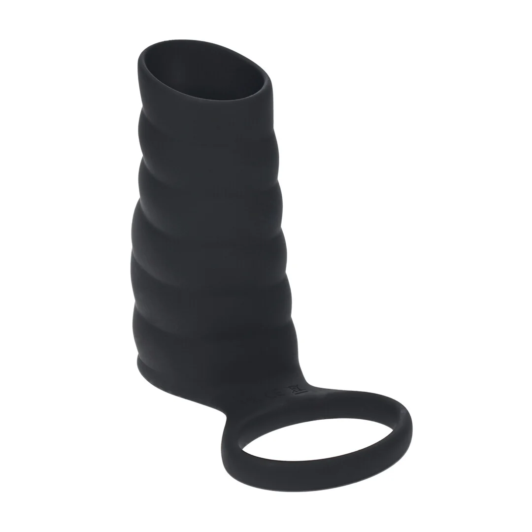 Manchon pénien vibrant nervuré en silicone Levelz by Shots avec anneau pour les testicules, noir – Image 3