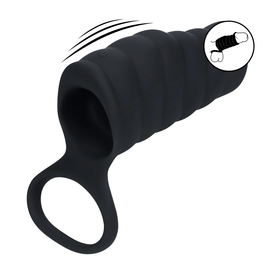 Manchon pénien vibrant nervuré en silicone Levelz by Shots avec anneau pour les testicules, noir – Image 6