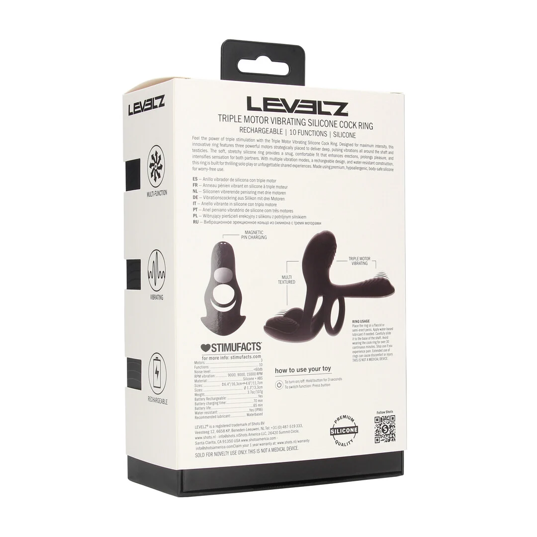 Cockring vibrant en silicone Levelz à trois moteurs – Image 2