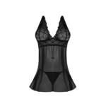 Nuisette babydoll noire dos nu avec ensemble string, taille 2X – Image 16
