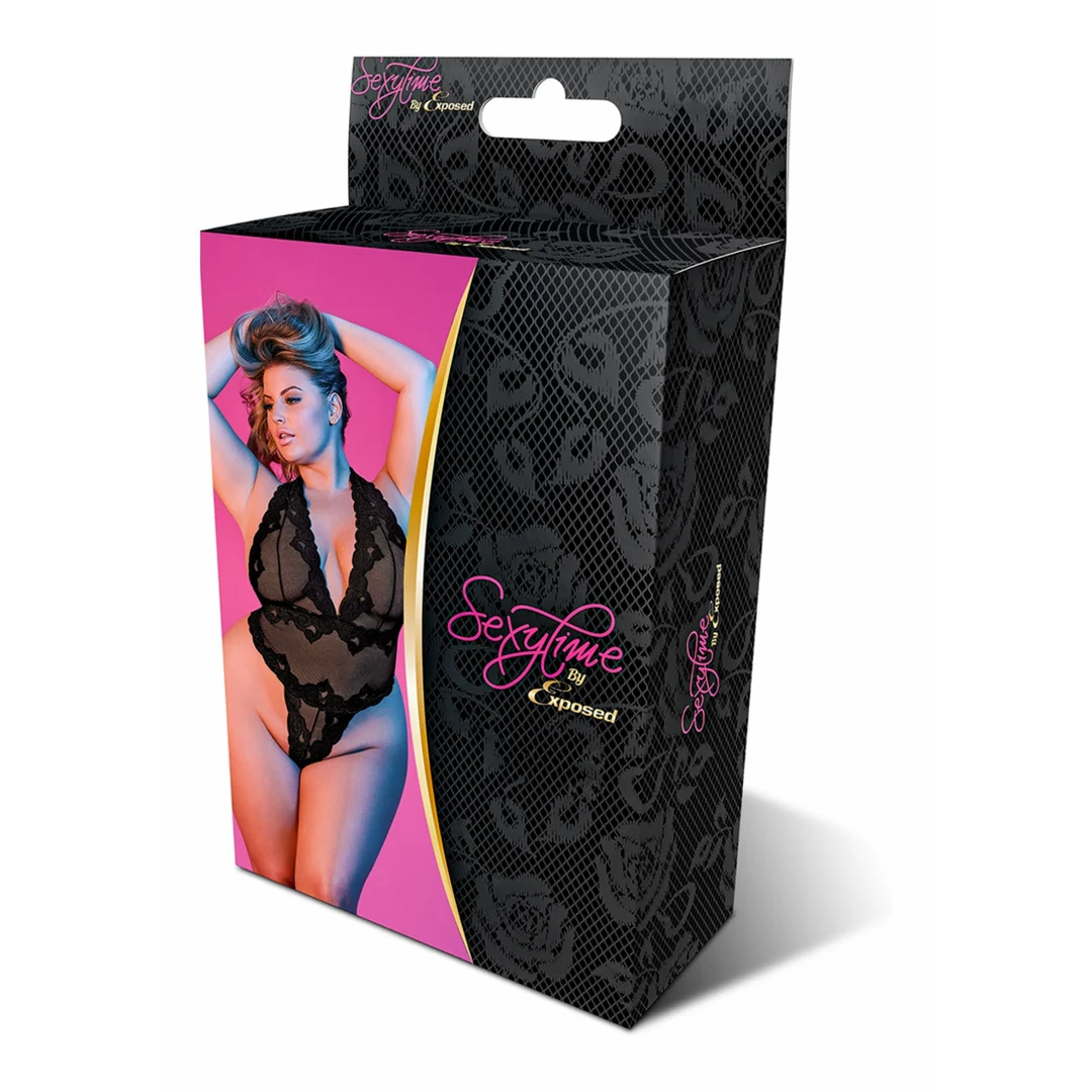 M201BLK2XL-2 Body dos nu en dentelle, décolleté plongeant en V et string pour un look sensuel – Exposed – Image 1