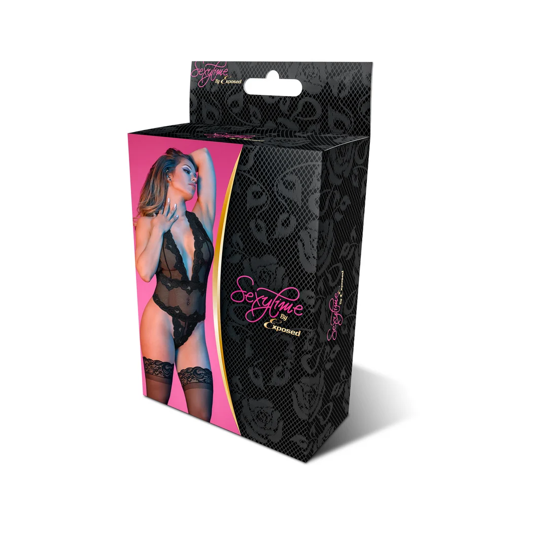 Body dos nu en dentelle, décolleté plongeant en V et string pour un look sensuel – Exposed – Image 7