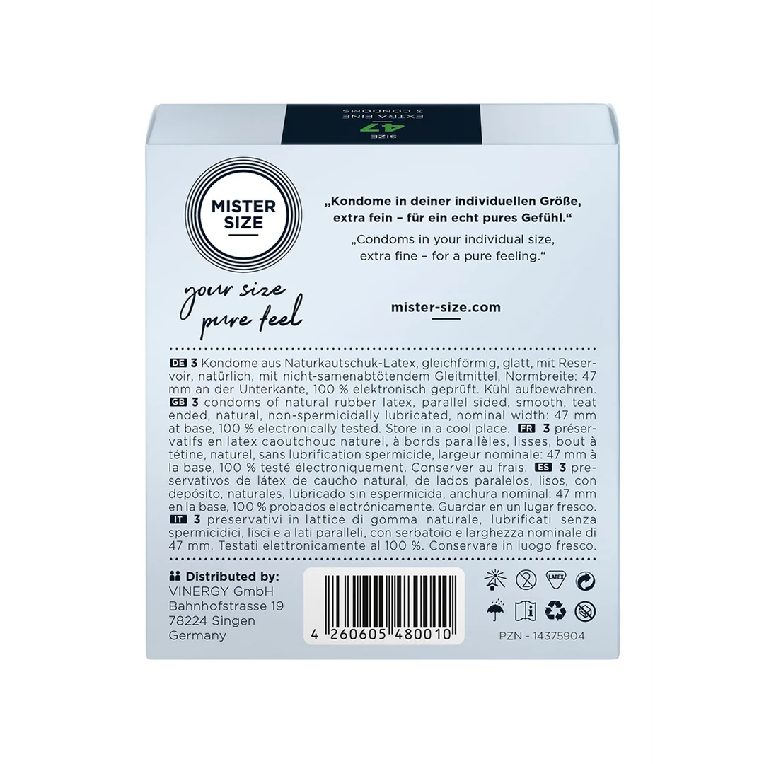 Préservatifs Mister Size Pure Feel, 47 mm, 3 pièces