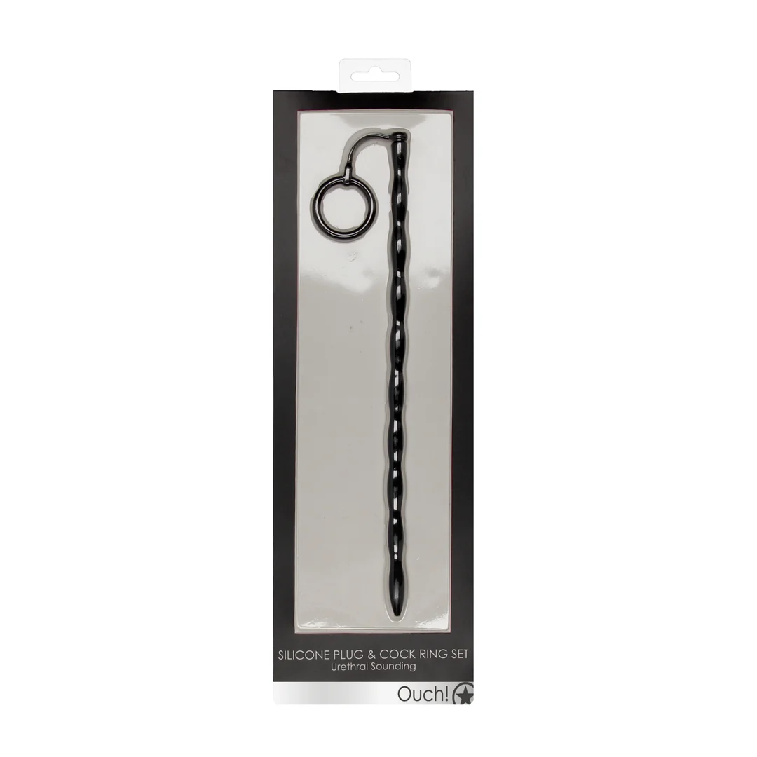 OU438BLK-2 Set Ouch de plugs et cockring en silicone, noir – Image 1