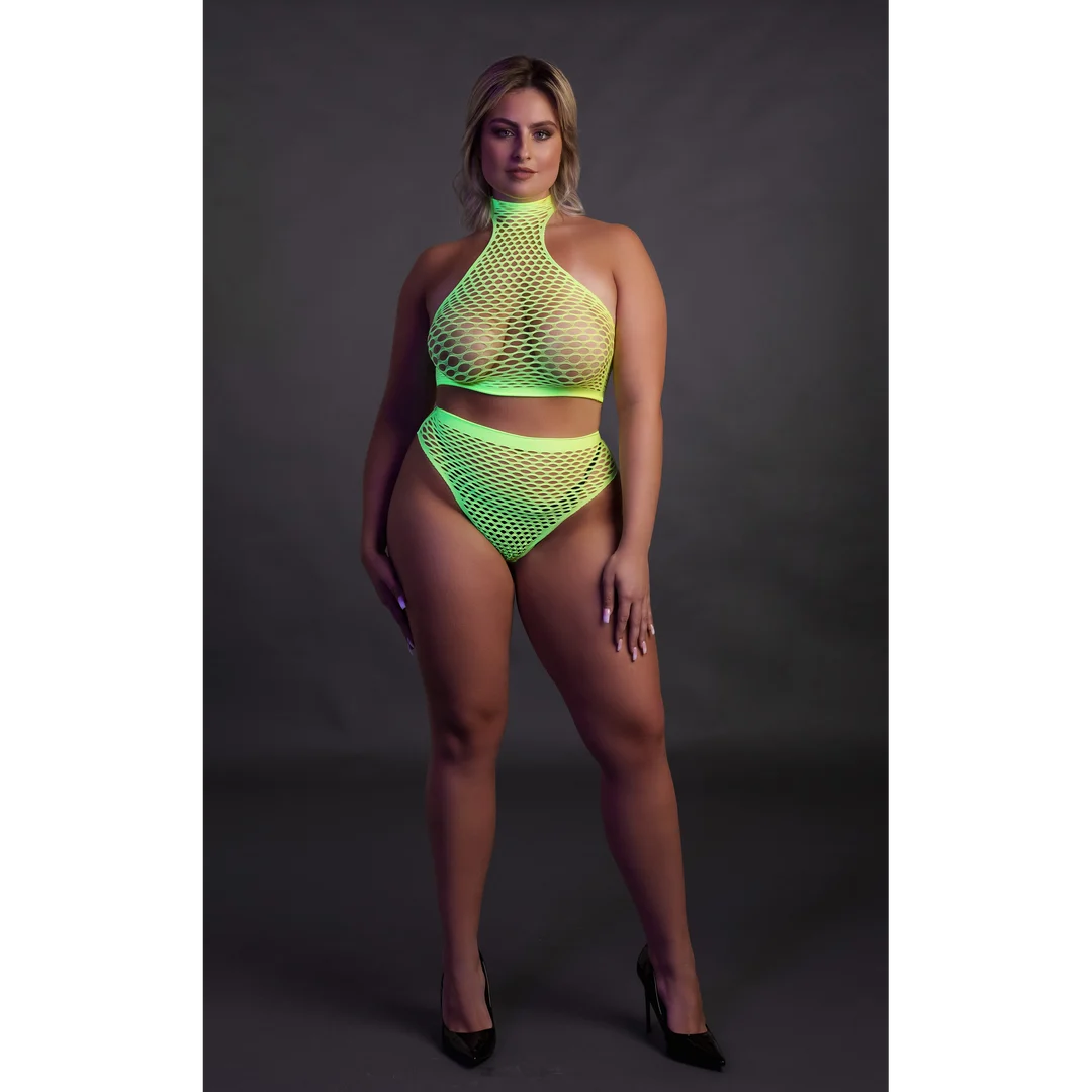 Ensemble vert fluo à col montant avec culotte – Image 9