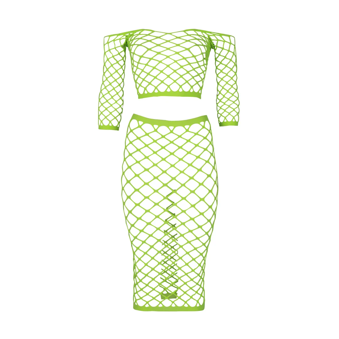Crop top vert néon avec jupe longue – Image 5
