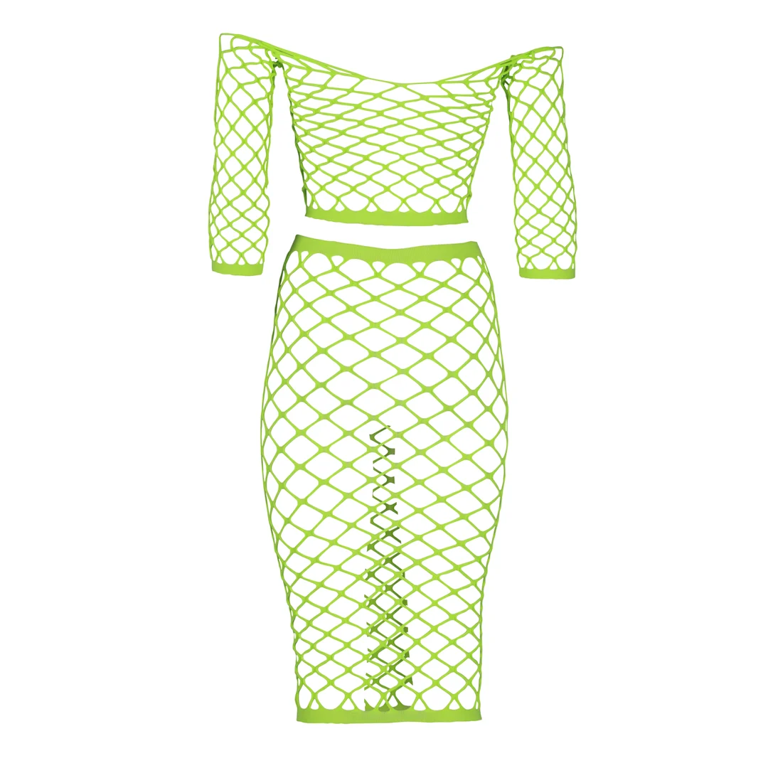 Crop top vert néon avec jupe longue – Image 6