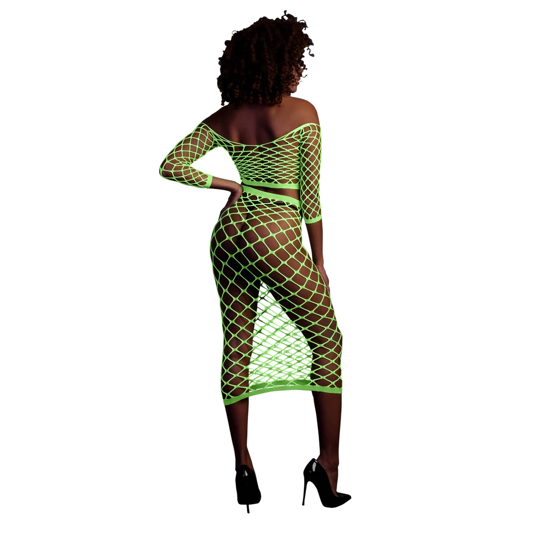 Crop top vert néon avec jupe longue – Image 2