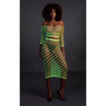 Crop top vert néon avec jupe longue – Image 3