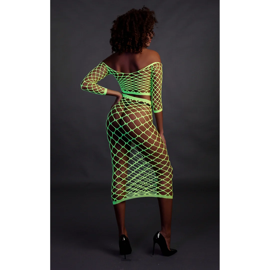 Crop top vert néon avec jupe longue – Image 4