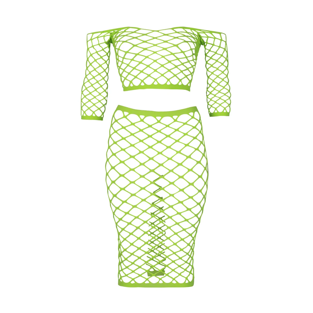 Crop top vert néon avec jupe longue – Image 11