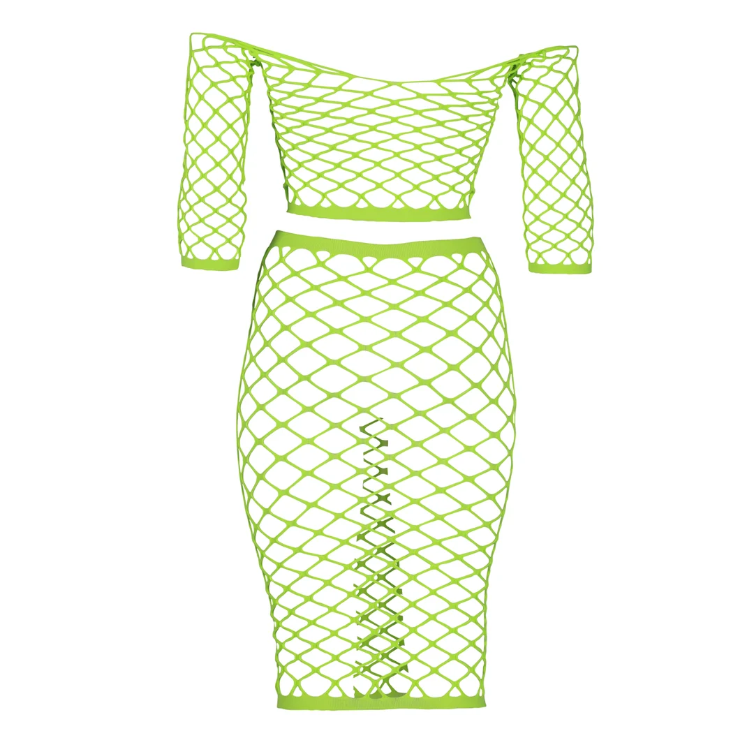 Crop top vert néon avec jupe longue – Image 12