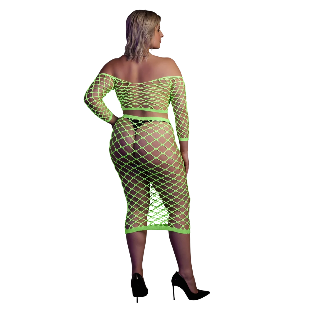 Crop top vert néon avec jupe longue – Image 8