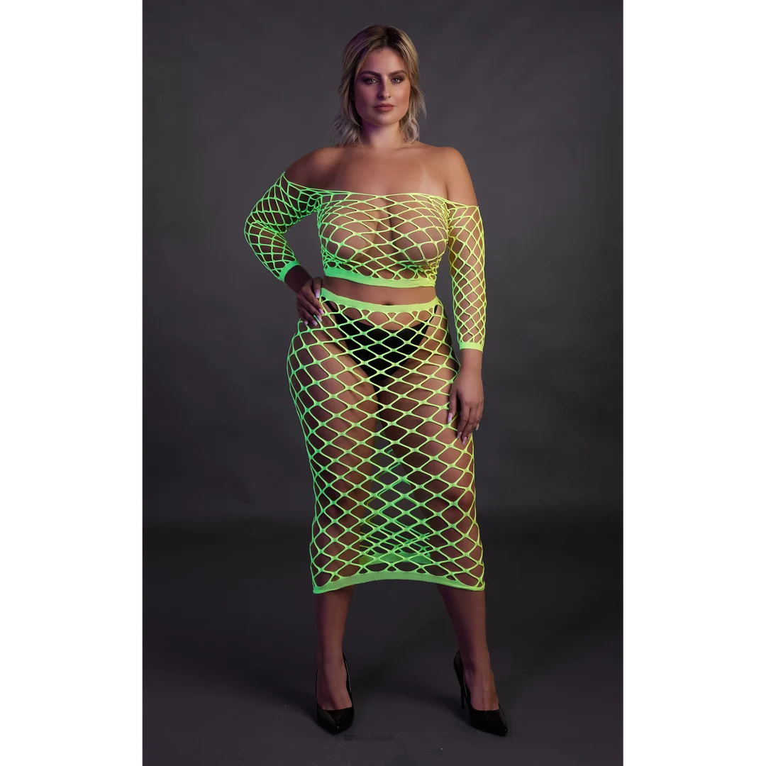Crop top vert néon avec jupe longue – Image 9