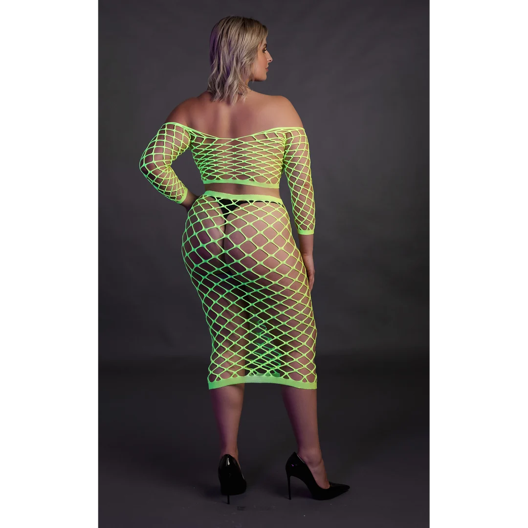 Crop top vert néon avec jupe longue – Image 10