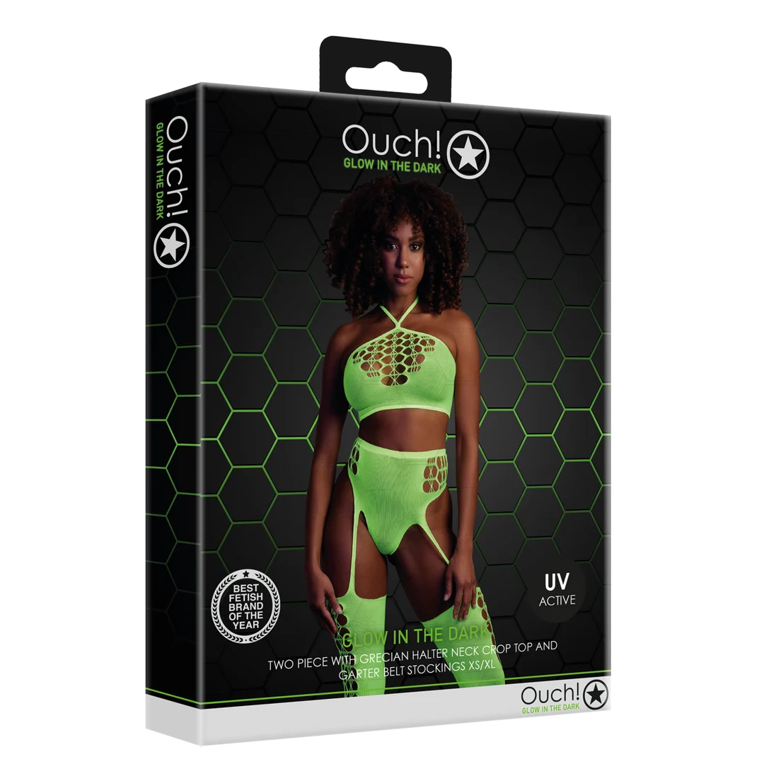 OU836GLOOS-2 Ensemble vert fluo avec crop top et bas – Image 1