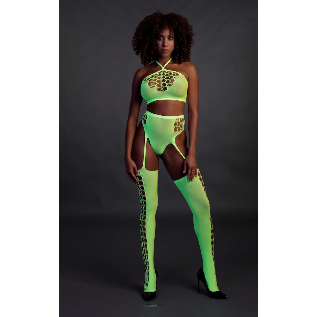Ensemble vert fluo avec crop top et bas – Image 3
