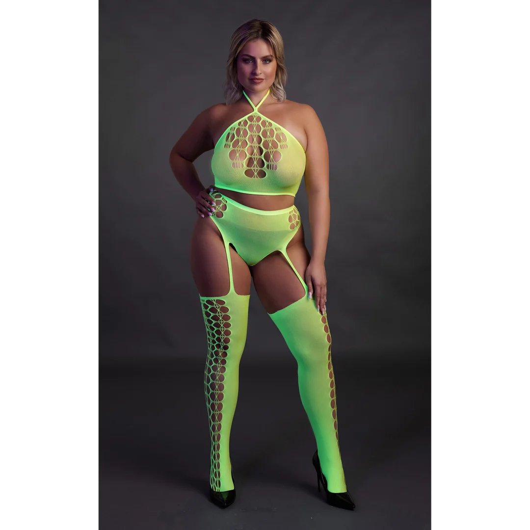 Ensemble vert fluo avec crop top et bas – Image 9