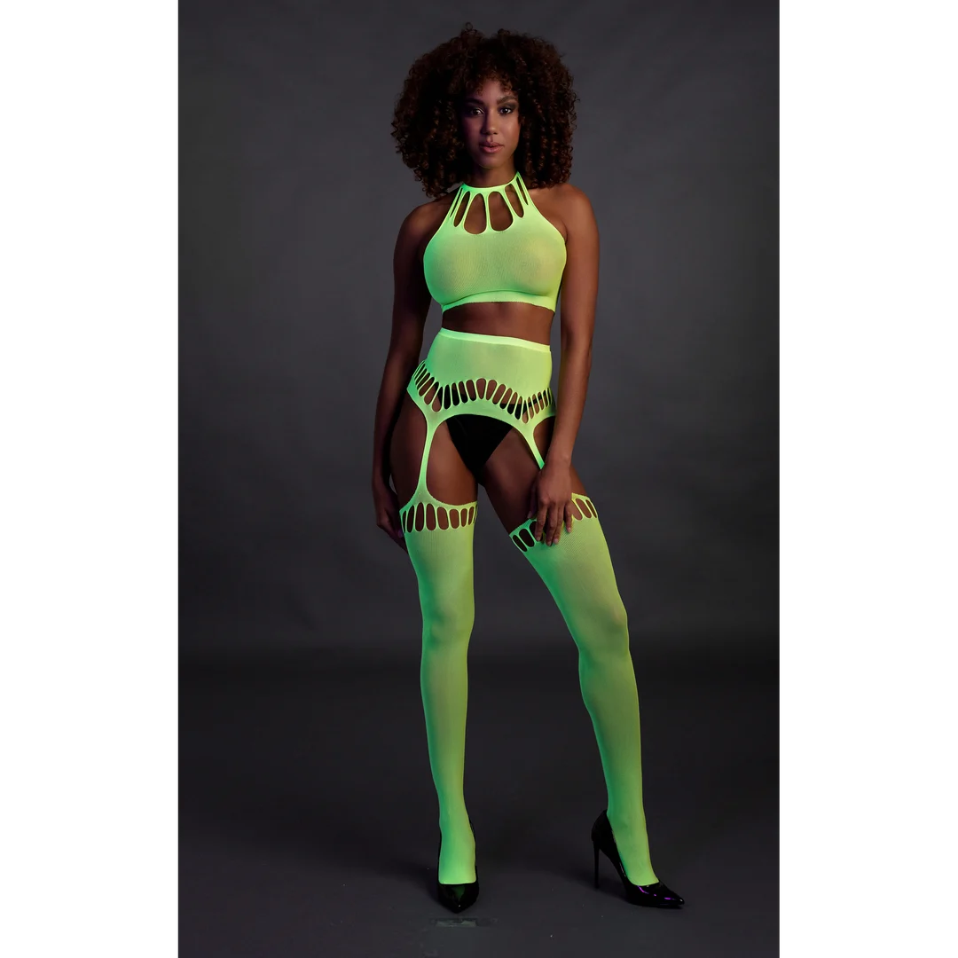 Ensemble vert fluo avec crop top et bas – Image 3