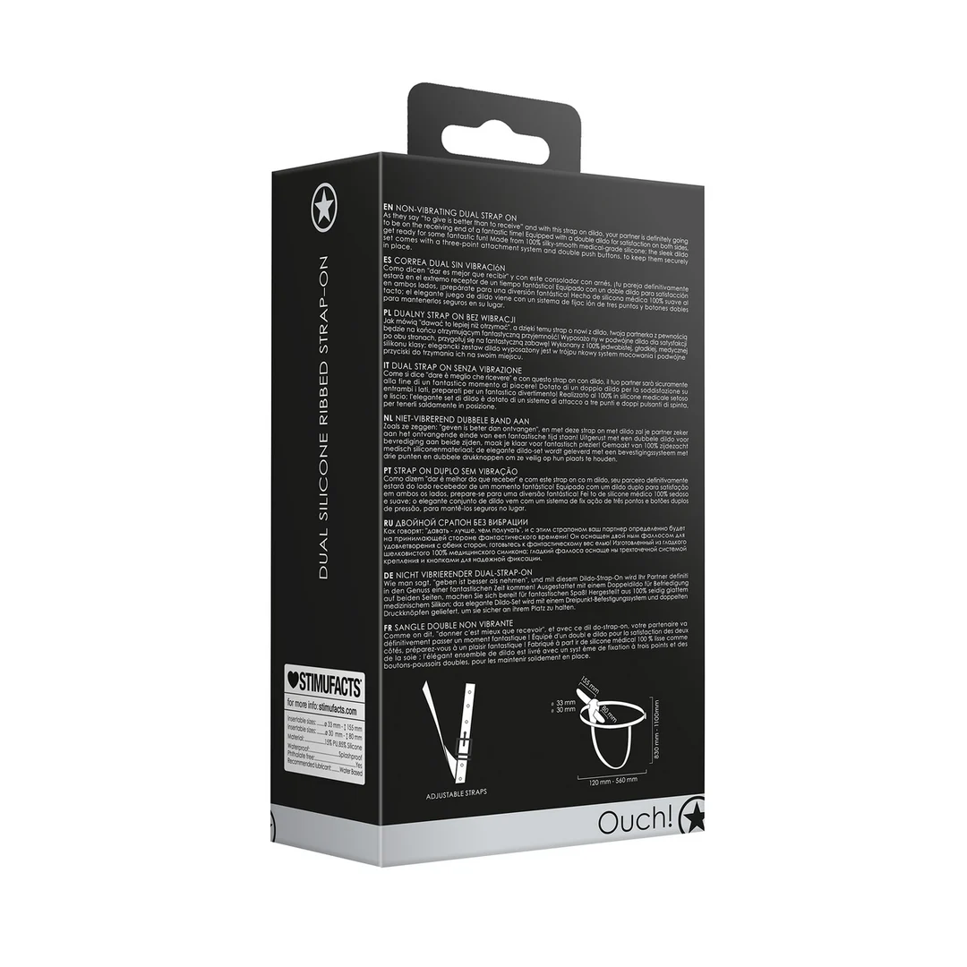 Strap on avec sangle réglable – Strap on double en silicone nervuré – réglable – noir – Image 2