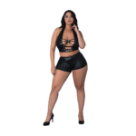 Ensemble Thalia avec haut dos nu et short, anneaux et clous, 2X, noir – Image 5