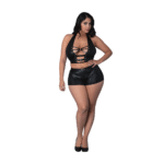 Ensemble Thalia avec haut dos nu et short, anneaux et clous, 2X, noir – Image 4
