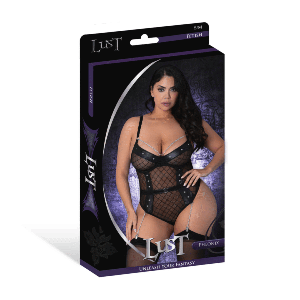 Body Phoenix avec chaînes et jarretelles, 2X, noir