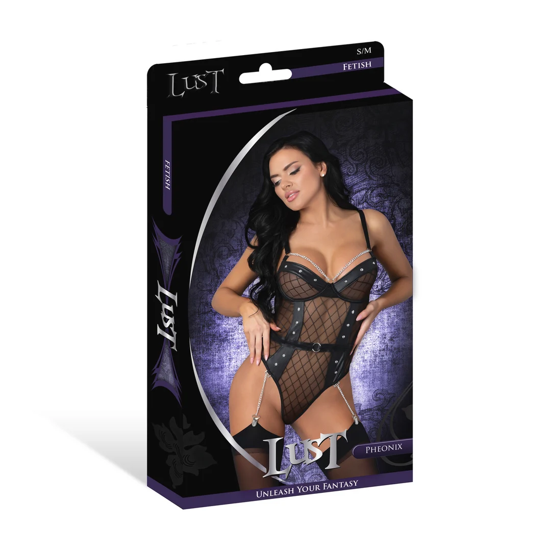 Body Phoenix avec chaînes et jarretelles, 2X, noir – Image 9