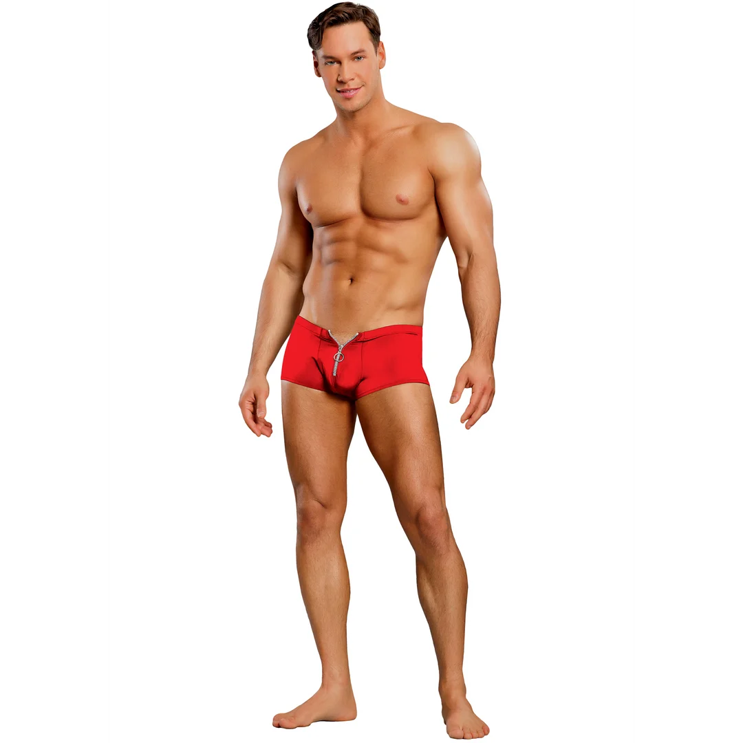 Short à fermeture éclair Male Power avec anneau pénien rouge – Image 20