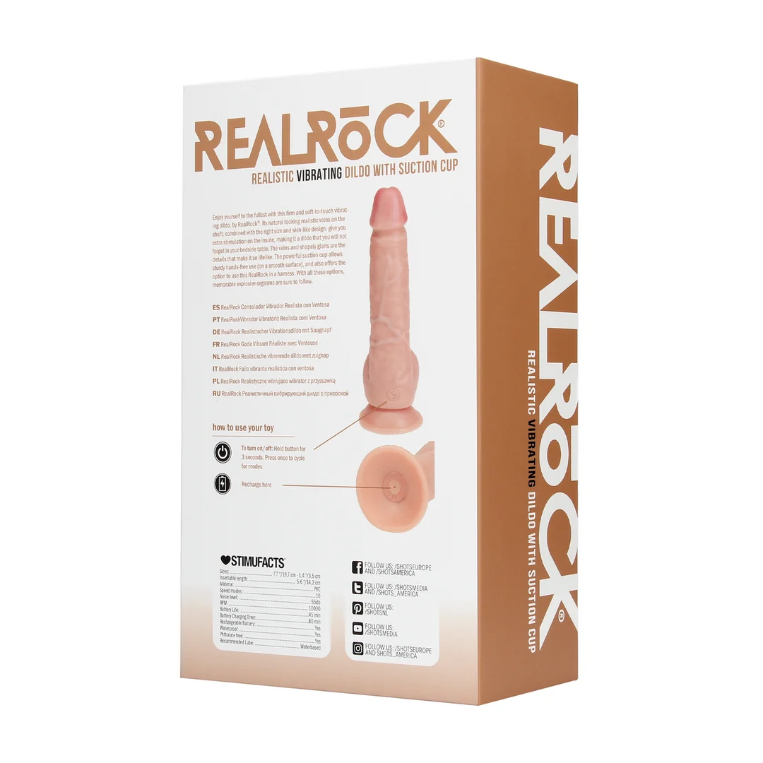 Vibromasseur réaliste avec ventouse, compatible avec un harnais RealRock vlees (18 cm) RealRock by Shots – Image 6