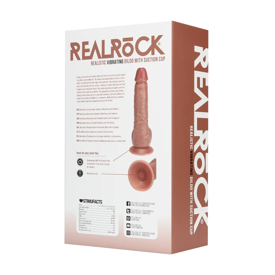 Vibromasseur réaliste avec ventouse, compatible avec un harnais RealRock vlees (18 cm) RealRock by Shots – Image 12