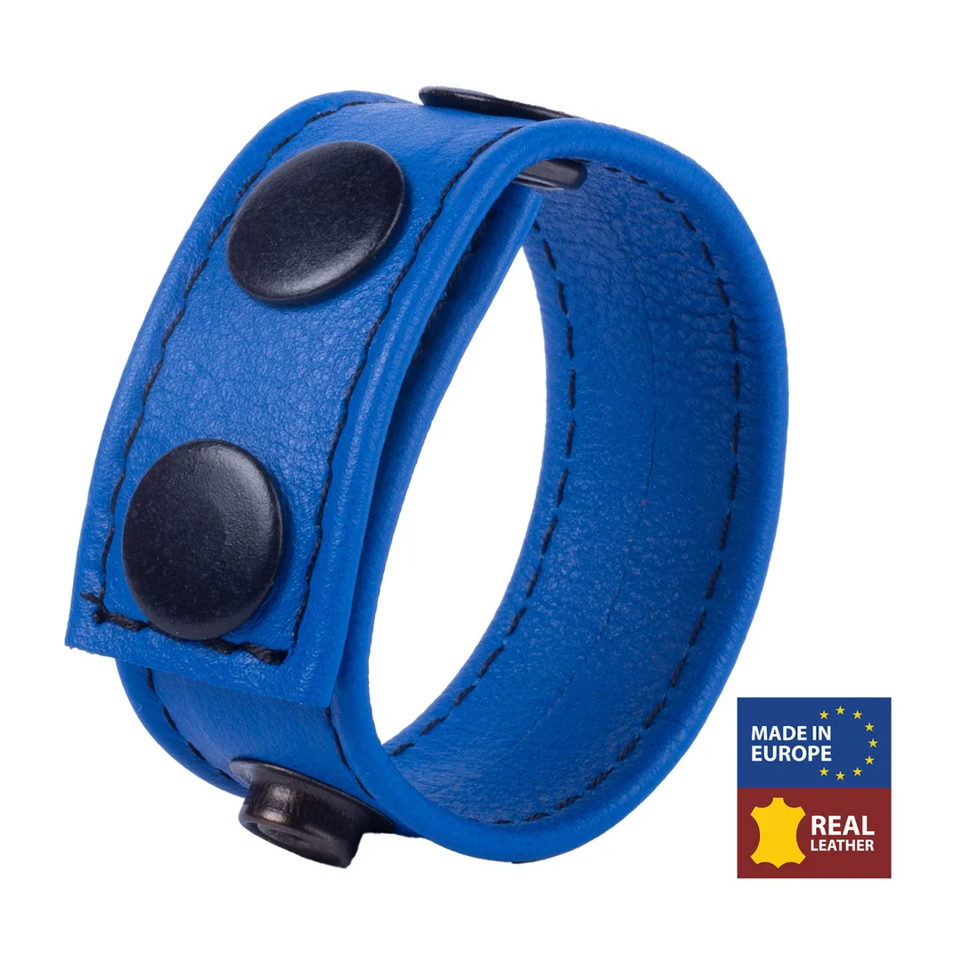 Anneau pénien réglable en cuir bleu Red Leather Cocky – Image 3